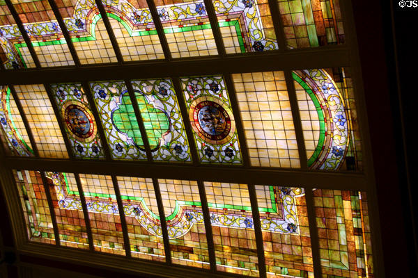 Stained glass ceiling of Senate chamber of Wyoming State Capitol. Cheyenne, WY.