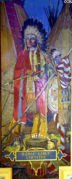 Mural of Indian Chief Cheyenne (1917) by Allen Tupper True in Senate of Wyoming State Capitol. Cheyenne, WY.