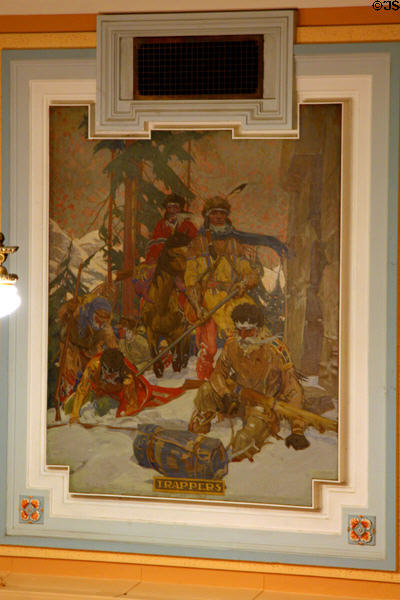 Mural of Trappers (1917) by Allen Tupper True in House of Wyoming State Capitol. Cheyenne, WY.