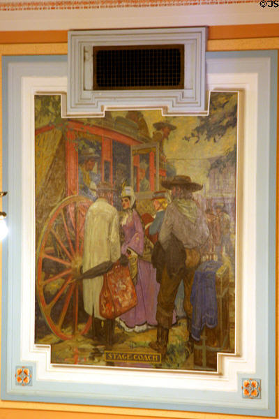 Mural of Stagecoach (1917) by Allen Tupper True in House of Wyoming State Capitol. Cheyenne, WY.