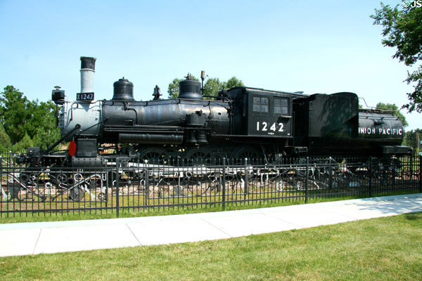 Union Pacific steam locomotive 1242 (4-6-0) (built 1890) by Cooke Locomotive & Machine Works, Patterson, NJ at Cheyenne Botanic Gardens. Cheyenne, WY.