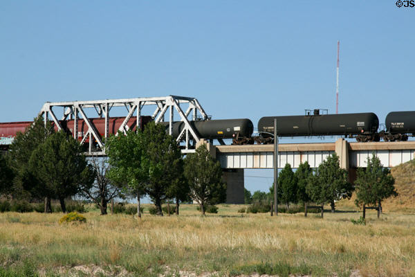 Freight train on bridge in Cheyenne. Cheyenne, WY.