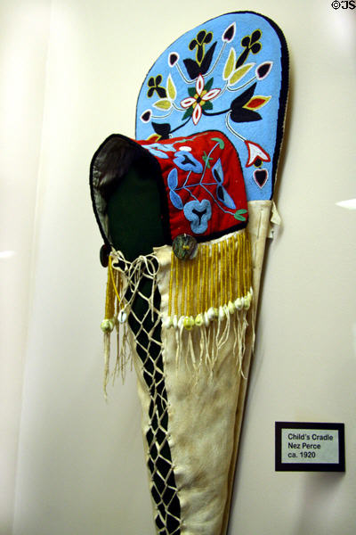 Nez Perce child's cradle board (c1920) at Nelson Museum of the West. Cheyenne, WY.