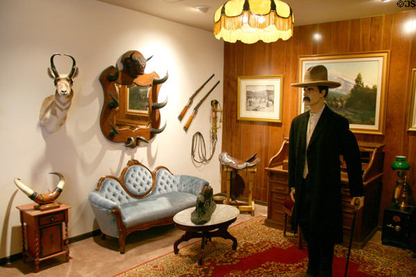Collection of furniture from various Wyoming cattle barons including horned mirror which Buffalo Bill had in his Irma hotel at Nelson Museum of the West. Cheyenne, WY.