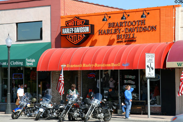 Motorcycles on Sheridan Ave. Cody, WY.