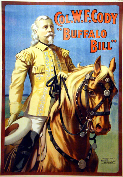 Poster of mounted Col. W.F. Cody - Buffalo Bill (1908) (Strobridge Litho Co.) at Buffalo Bill Center of the West. Cody, WY.