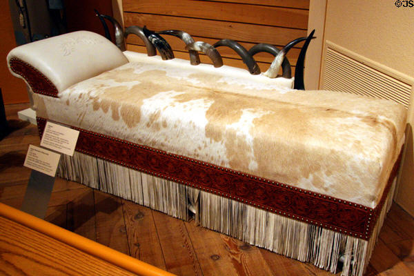 Steerhide daybed by Custom Leather & Saddlery, Bartlesville, OK at Buffalo Bill Center of the West. Cody, WY.