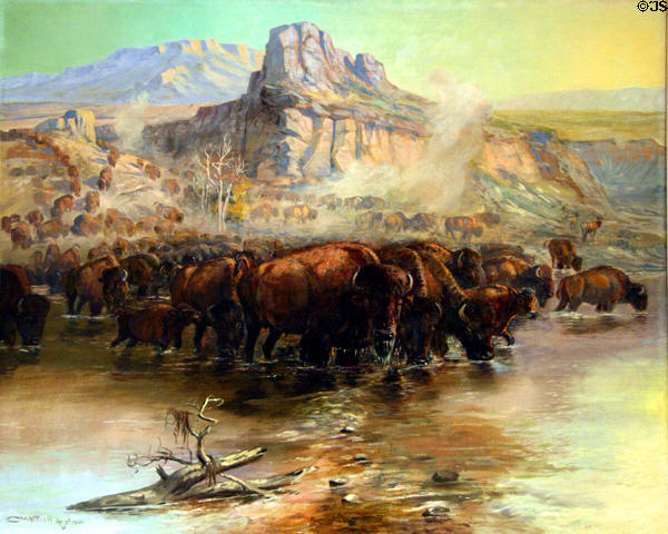 Where Great Herds Come to Drink painting (1901) by Charles M. Russell at Buffalo Bill Center of the West. Cody, WY.