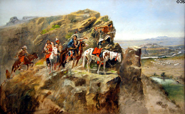 Indians on a Bluff Surveying General Miles' Troops painting by Charles M. Russell at Buffalo Bill Center of the West. Cody, WY.