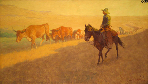 Trailing Texas Cattle painting (1904) by Frederic Remington at Buffalo Bill Center of the West. Cody, WY.