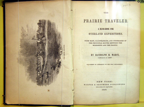 Title page of Prairie Traveler Hand-Book for Overland Expeditions (1859) by Randolph B. Marcy for settlers on Oregon Trail. WY.