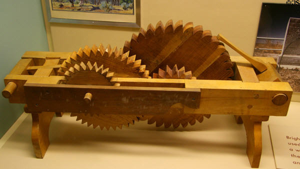 Model of Mormon Odometer for measuring distance of wagon travel at Scotts Bluff National Monument. WY.