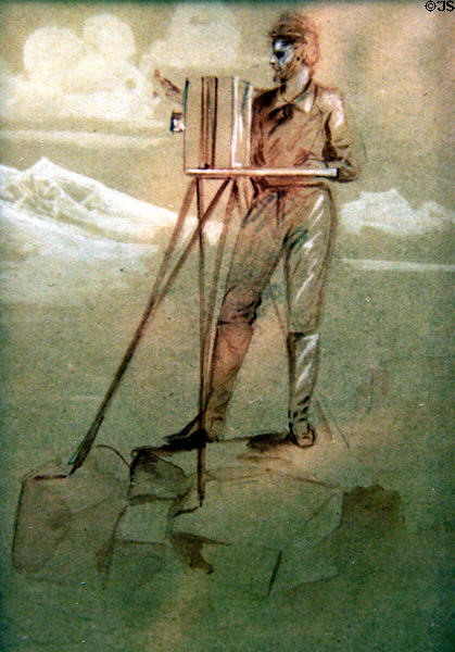 Drawing of pioneer photographer William Henry Jackson at Scotts Bluff National Monument. WY.