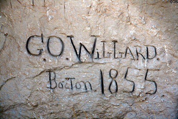 Signature of G.O. Willard, Boston 1855 on Register Cliff along Oregon Trail. WY.