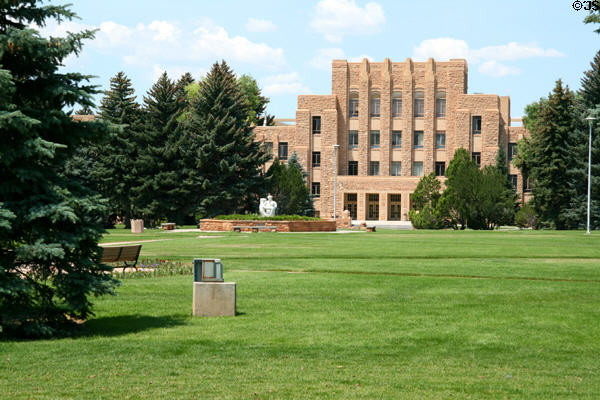Arts and Sciences Building (1936) of University of Wyoming seen across Prexy's Pasture. Laramie, WY. Style: Beaux Arts. Architect: William Dubois.