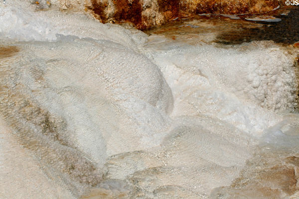 White ripples in rock formations at Minerva Terrace of Mammoth Hot Springs in Yellowstone National Park. WY.
