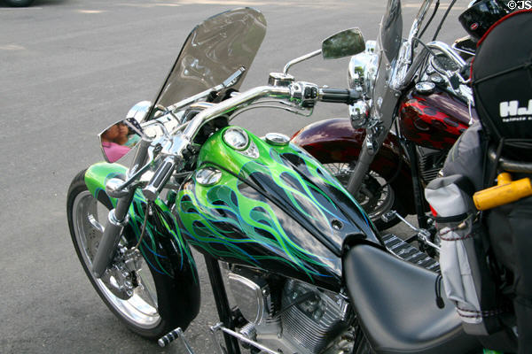 Green flames painted on motorcycle. Jackson, WY.