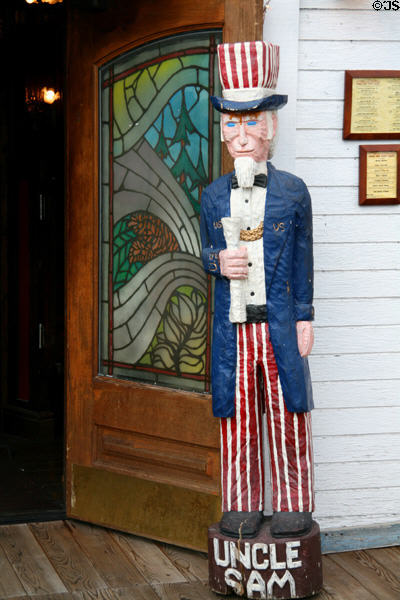 Carved Uncle Sam statue at Saddle Rock Family Saloon. Jackson, WY.