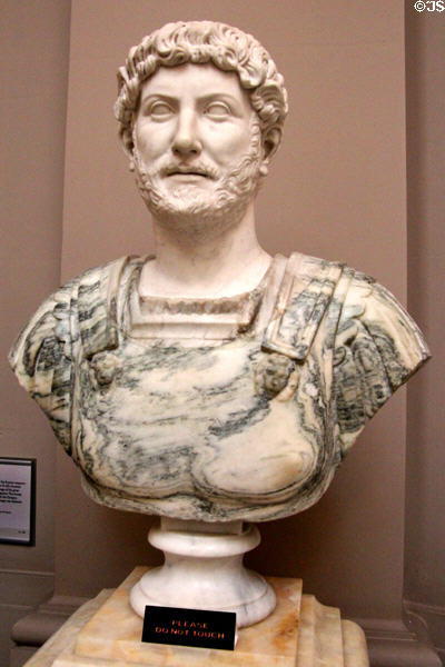 Roman emperor Hadrian (ruled 117-138 CE) portrait bust (c18th C) at Lady Lever Art Gallery. Liverpool, England.