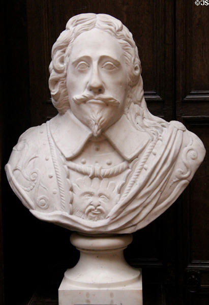 King Charles I (ruled 1625-49) marble portrait bust (c1630) after Hubert le Sueur at Lady Lever Art Gallery. Liverpool, England.