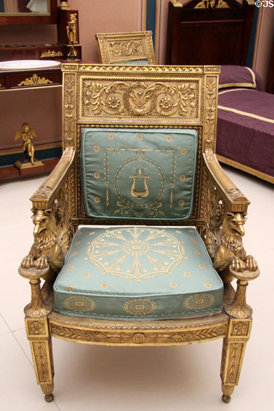 Carved armchair in Napoleon room at Lady Lever Art Gallery. Liverpool, England.