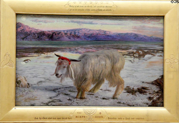 The Scapegoat painting (1854-5) by William Holman Hunt at Lady Lever Art Gallery. Liverpool, England.