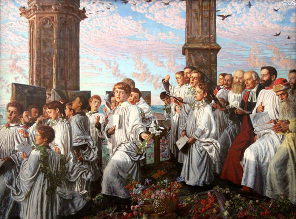 May Morning on Magdalen Tower painting (1888-90) by William Holman Hunt at Lady Lever Art Gallery. Liverpool, England.