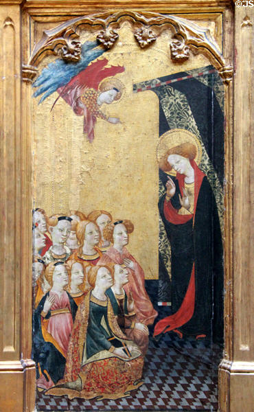 St Ursula Preaches to the Virgins painting of Life of St Ursula cycle (1400-10) by Valencian School at Lady Lever Art Gallery. Liverpool, England.