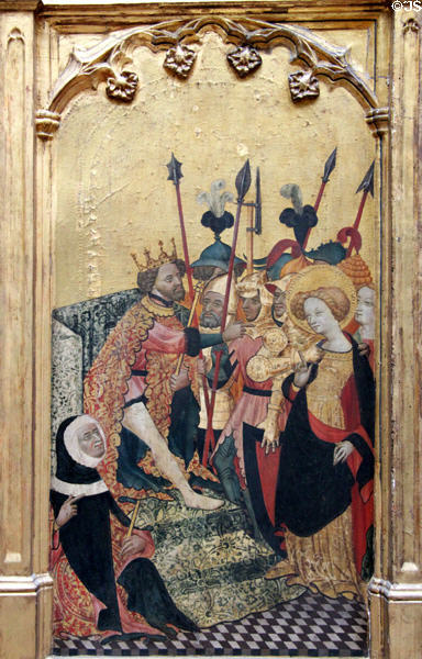 St Ursula Before King of Huns painting of Life of St Ursula cycle (1400-10) by Valencian School at Lady Lever Art Gallery. Liverpool, England.