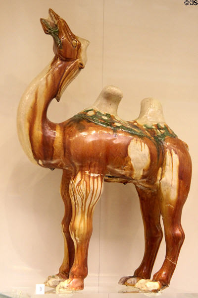 Glazed earthenware Bactrian camel (Tang dynasty 618-906) from China at Lady Lever Art Gallery. Liverpool, England.