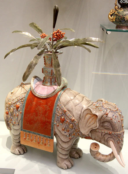 Enameled porcelain elephant temple altar figure (Qing dynasty 1736-95) from China at Lady Lever Art Gallery. Liverpool, England.