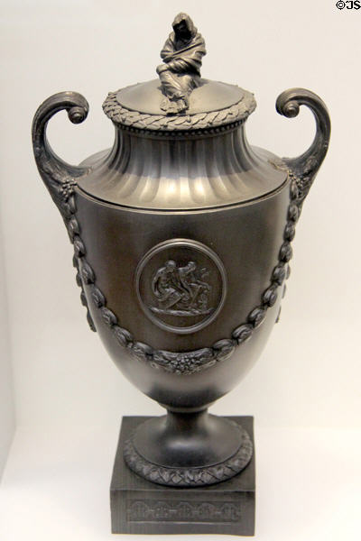Wedgwood black basalt stoneware vase in imitation of series of ancient ceramics (1770-80) at Lady Lever Art Gallery. Liverpool, England.