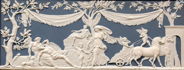 Wedgwood blue jasper plaque (largest ever made) showing Diana visiting Endymion (1787) at Lady Lever Art Gallery. Liverpool, England.