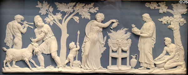 Wedgwood blue jasper plaque showing a Sacrifice to Bacchus (1780-90) originally sold to King of Naples at Lady Lever Art Gallery. Liverpool, England.