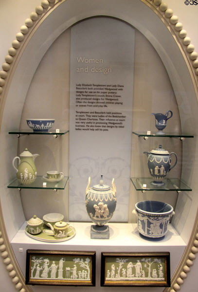 Collection of Wedgwood blue & green jasperware showing how designs were created to sell to women at Lady Lever Art Gallery. Liverpool, England.