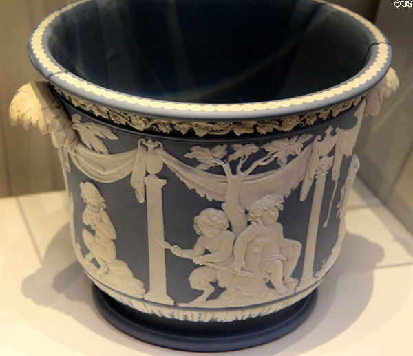Wedgwood blue jasper bottle cooler or vase (1786-1800) by Lady Diana Beauclerk at Lady Lever Art Gallery. Liverpool, England.