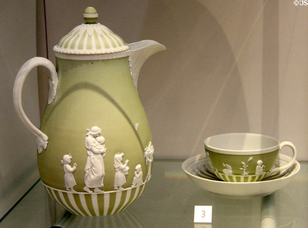 Wedgwood green jasper teaset (1785-1800) by Emma Crewe or Lady Templetown at Lady Lever Art Gallery. Liverpool, England.