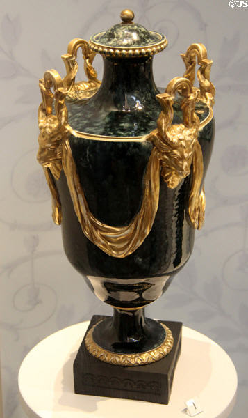 Wedgwood terracotta stoneware vase glazed to look like stone (1770-80) copied from a book of antiquities (1646) by Stefano della Bella at Lady Lever Art Gallery. Liverpool, England.