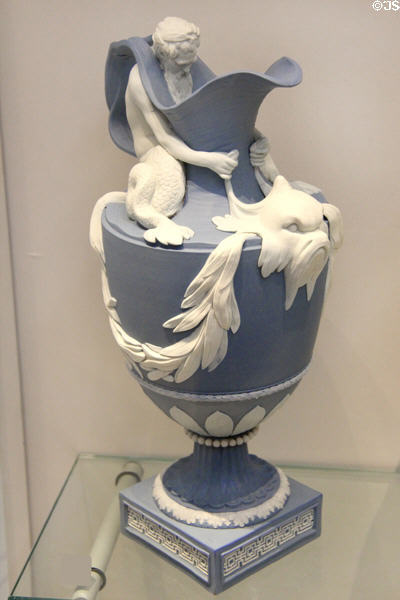 Wedgwood blue jasper jug with merman (1782-1800) copied from jugs made by Sigisbert Michel for a Paris exhibit in 1774 at Lady Lever Art Gallery. Liverpool, England.
