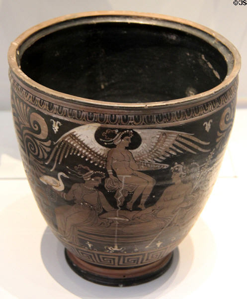 Earthenware Situla with Dionysus, Ariadne & Eros vase (350-300 BCE) from Ruvo, Southern Italy at Lady Lever Art Gallery. Liverpool, England.