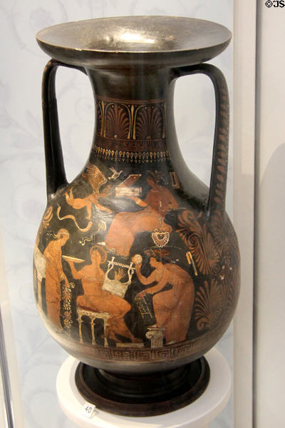 Earthenware Pelike Apollo, Muses & Eros vase (325-300 BCE) from Apulia, Southern Italy at Lady Lever Art Gallery. Liverpool, England.