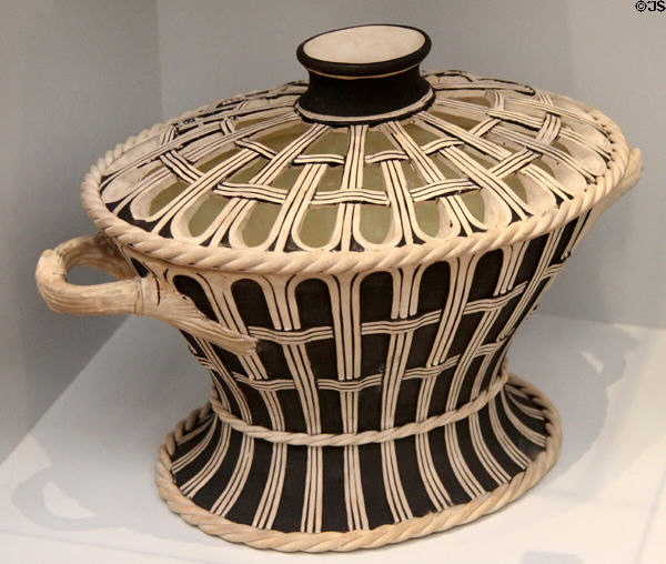 Wedgwood terracotta stoneware & black slip flower basket (1780-1800) at Lady Lever Art Gallery. Liverpool, England.