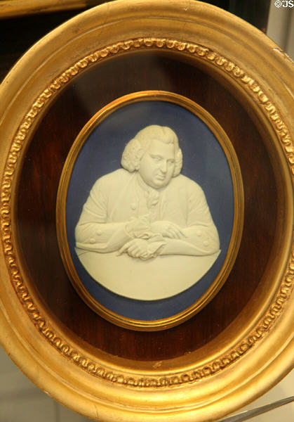 Erasmus Darwin (physician scientist) portrait medallion of Wedgwood blue jasper (1780) at Lady Lever Art Gallery. Liverpool, England.