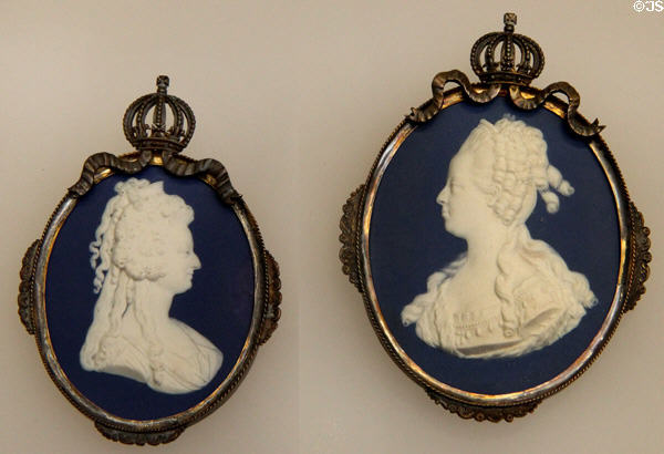 Marie Antoinette portrait medallions of Wedgwood blue jasper (1785-95) at Lady Lever Art Gallery. Liverpool, England.
