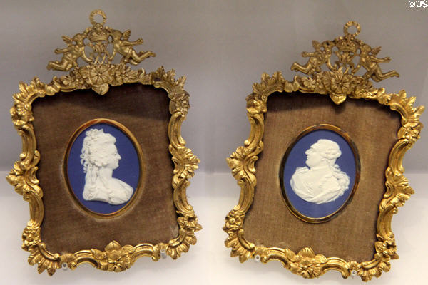 Louis XVI & Marie Antoinette portrait medallions of Wedgwood blue jasper (1785) at Lady Lever Art Gallery. Liverpool, England.