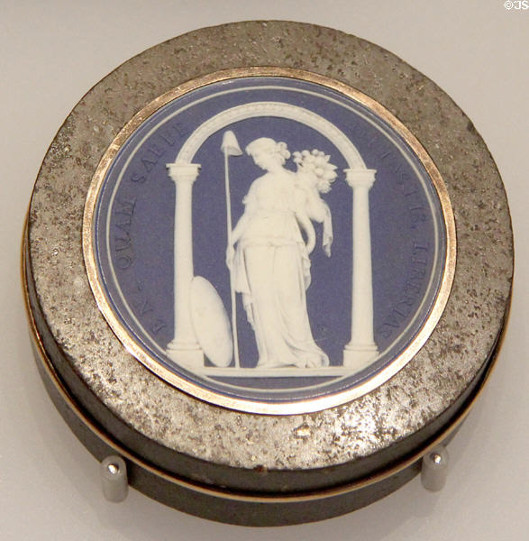 French Revolution snuff box of Wedgwood blue jasper on porphyry & gold (1789) at Lady Lever Art Gallery. Liverpool, England.