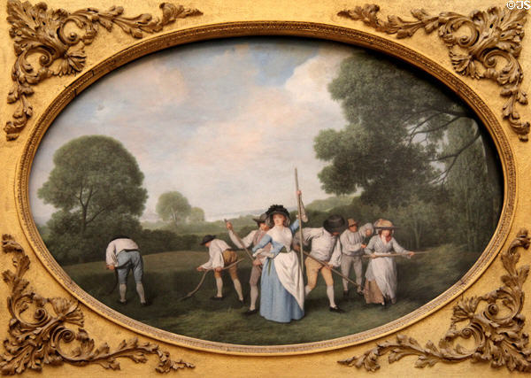 Haymakers painted in enamels on Wedgwood fired tablet (1794) by George Stubbs at Lady Lever Art Gallery. Liverpool, England.