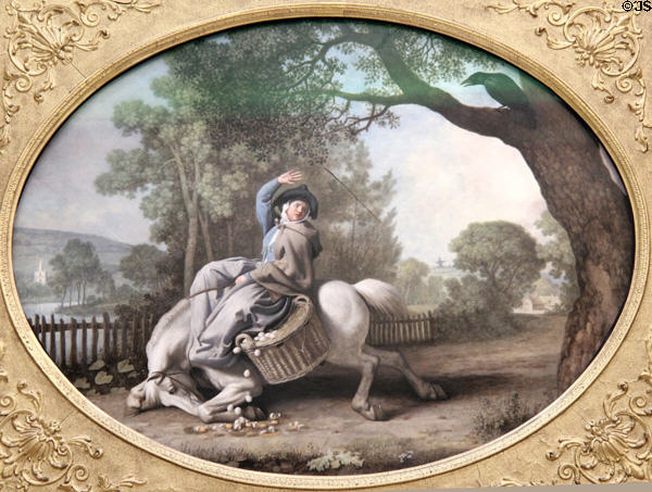 Farmer's Wife & the Raven painted in enamels on Wedgwood fired tablet (1782) by George Stubbs at Lady Lever Art Gallery. Liverpool, England.