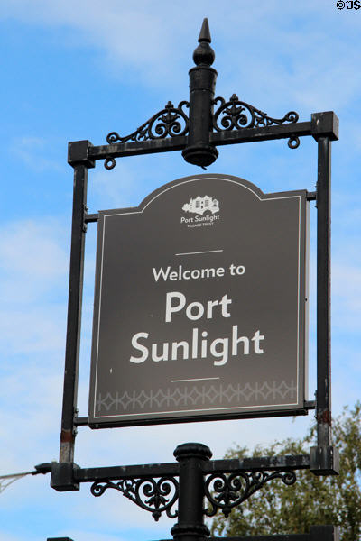 Port Sunlight town sign. Liverpool, England.