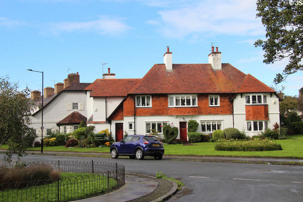 Port Sunlight village houses in quaint styles. Liverpool, England.